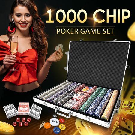 1000 Holographic Eagle Chips Professional Poker Card Game Play Set Casino Dice Aluminium Case