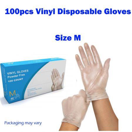 100Pcs Disposable Clear Vinyl Gloves Powder Free Gloves Size M