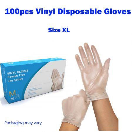 100Pcs Disposable Clear Vinyl Gloves Powder Free Gloves Size XL