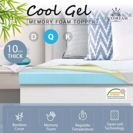 10cm Queen Size Cool Gel Memory Foam Mattress Topper Underlay Bamboo Cover