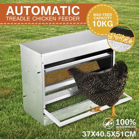 10kg Automatic Chicken Feeder Galvanized Poultry Chook Treadle Self Opening Coop