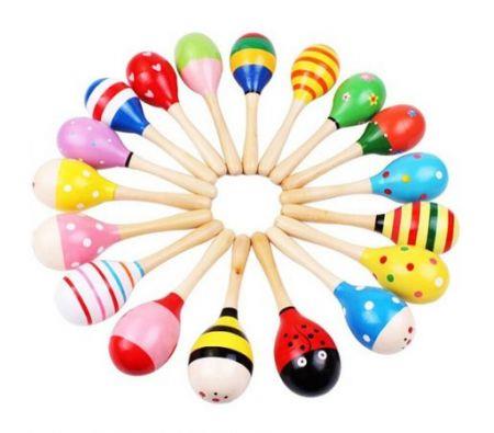 (10Pcs Randomly)Early Childhood Education Child Baby Toys Wooden Little Cabasa Shaker Handbell