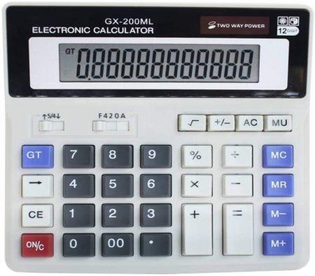 12 Digit Electronic Desktop Calculator, Keyboard Keys Large Display, Solar Battery Dual Power Basic Office Calculator
