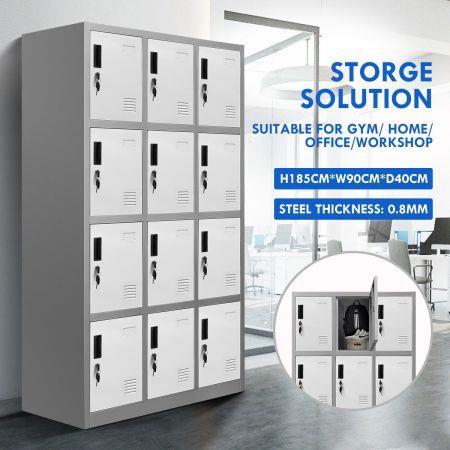 12 Doors Locker Cabinet Steel Storage Cupboard for Home Office School Gym