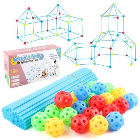 120pcs Castles Play Tent Rocket Tower Children Fort DIY Building Blocks Kit Construction Fort Cloth Indoor Outdoor Game Toys for Kids Gift