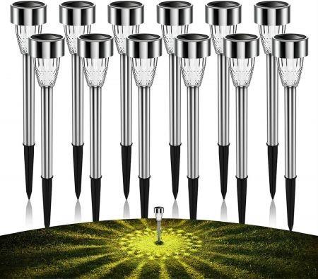 12Pack Solar Lights Outdoor Decorative, 8H Waterproof Auto Solar Garden Lights, Anti-Deform Stainless Steel Pathway Light Solar Powered, for Garden, Walkway