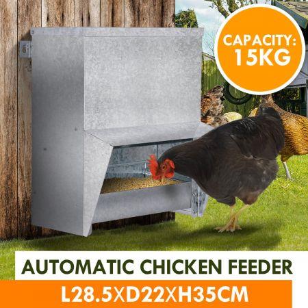 15KG Steel Chicken Feeder Farm Poultry Coop Supplies Waterproof Wall-Mounted