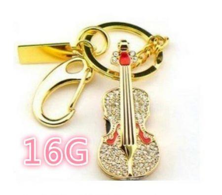 16G Shiny Crystal Diamond Guitar USB Flash Drive Gold