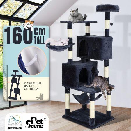 1.6m Multi-level Cat Tree Scratching Post Cat Climbing Tree Gym Play Center-Dark Grey