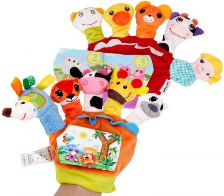 18cm Hand Puppets Set with Cloth Book Story Telling10 pcs Finger Puppet Soft Left Gloves