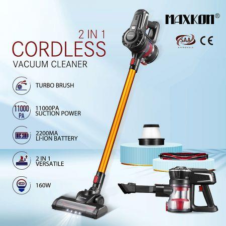 2-in-1 11kPa Cordless Vacuum Cleaner Stick Handheld Cleaning Machine 2 Speed HEPA Filter Golden