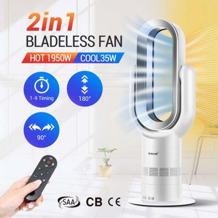 2 In 1 Bladeless Fan Oscillating Fan Heater Cooler Hot and Cold Fan with LED Screen and Remote Control