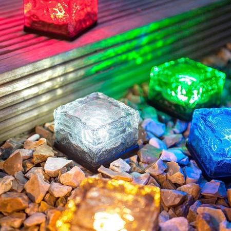 2 PCS Solar Glass Brick Lights Outdoor Ice Cube Night Lamp for Garden Courtyard Pathway 16-COLOR-CHANGING
