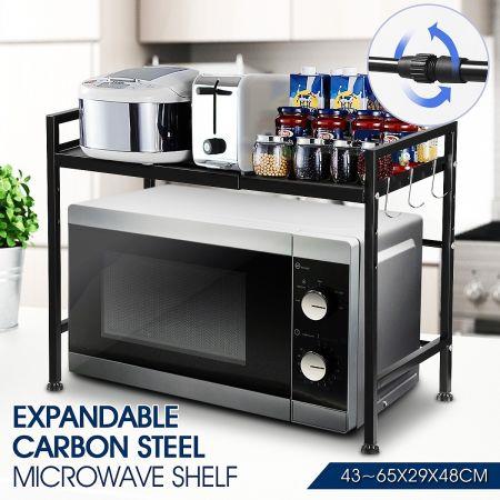 2-Tier Expandable Microwave Oven Rack Stand Steel Kitchen Rack Shelf Cabinet