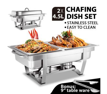 2 X 4.5L Bain Marie Stainless Steel Food Warmer Chafing Dish