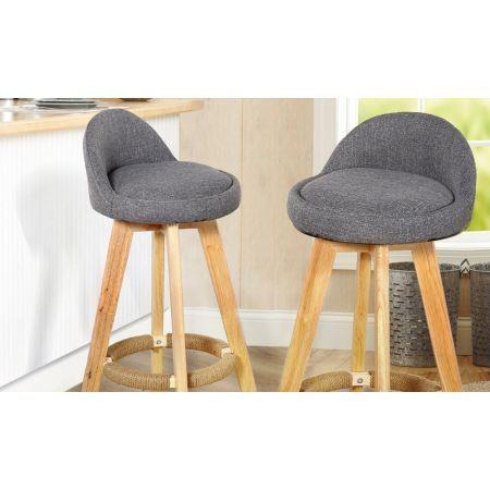 2 x Wooden Bar Stools Fabric - Grey