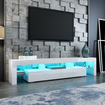 200cm TV Stand Cabinet 2 Drawers LED Entertainment Unit Wood Storage Shelf