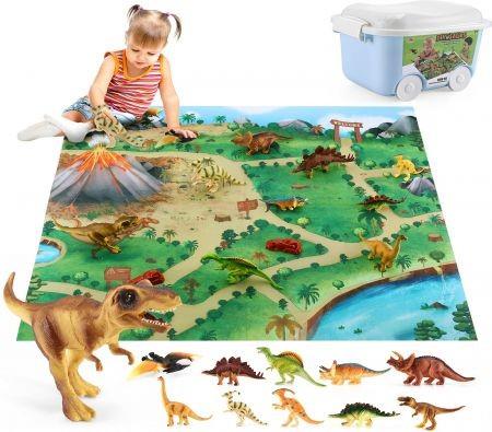 20Pcs Dinosaur Toy Playset with Activity Play Mat, Realistic Dinosaur Figures Including Tyrannosaurus, Triceratops, Trees, Rock for 3-12 Years Old Kids