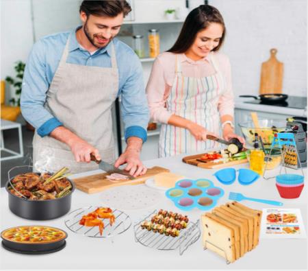 21Pcs 8inch Air Fryer Accessories Frying Baking Cake Pizza Oven Rack Tray Pot Pan 3.2QT-6.2QT-up