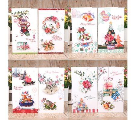 24PCS Christmas Cards Assorted Designs Fold size 12x21cm