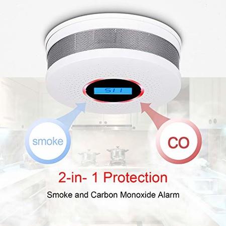 2IN1 Smoke and Carbon Monoxide Detector Combo - with Sound Warning and LCD Display Battery Powered (AA Battery Not Include)