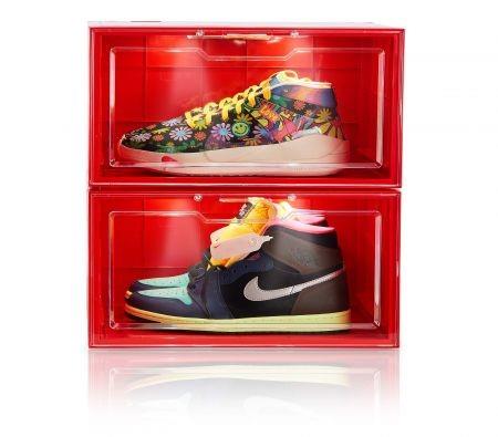 2Pack Voice Control LED Sneaker Storage Boxes Drop Side Shoe Boxes Clear Plastic Stackable Col Red 36x29x22cm