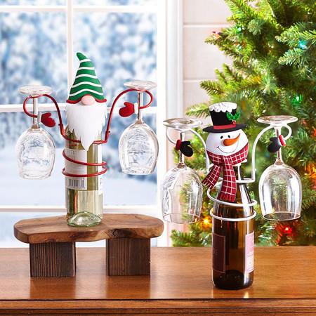 2PCS Wine Bottle and Glass Holder Snowman Santa Claus Ornaments Decor for Stemware Racks Kitchen Bar Table Christmas Decorations