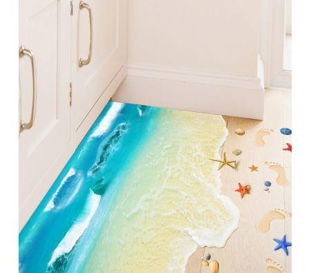2PCS x 3D Beach footprint Sea Floor Sticker self-adhensive Waterproof 90X60CM