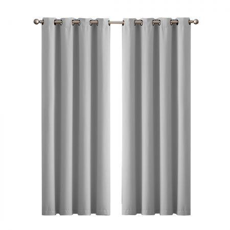 2x Blockout Curtains Panels 3 Layers Eyelet Room Darkening 140x160cm Grey