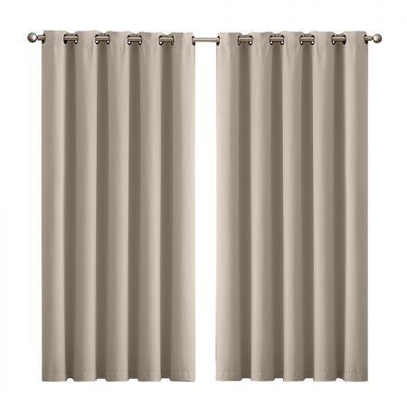 2x Blockout Curtains Panels 3 Layers Eyelet Room Darkening 180x230cm Beige