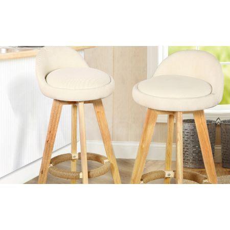 2x Levede Fabric Swivel Bar Stool Kitchen Stool Dining Chair Barstools Cream