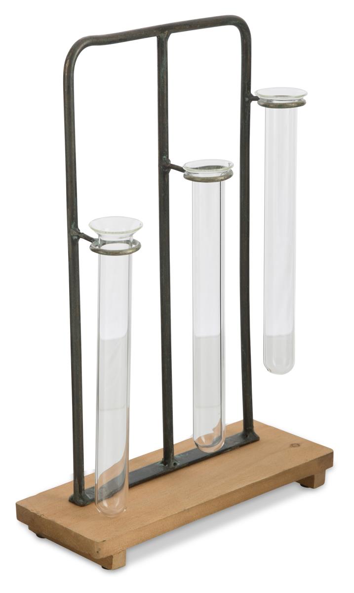 3 Glass Bud Vase on Metal Stand - Black