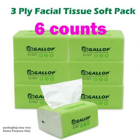 3 Ply Facial Tissue Soft Pack x6