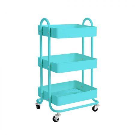 3 Tiers Kitchen Trolley Cart Steel Storage Rack Shelf Organiser Wheels Blue