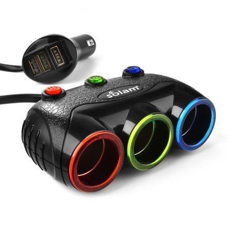 3 Way 12V Multi Socket Car Cigarette Lighter Splitter USB Charger Adapter