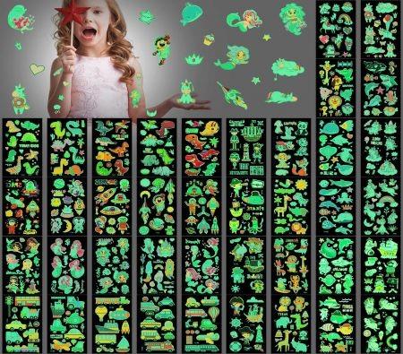 30 sheets Glow Temporary Tattoos for Kids Waterproof Luminous Tattoo Sticker Glow Mixed Style