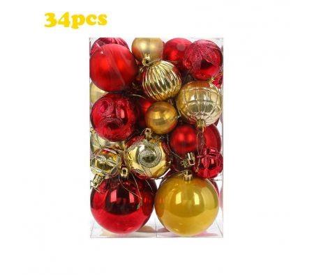 34pcs Christmas Tree Ornaments Set Shatterproof Holiday Ornaments Balls Color Red+Gold