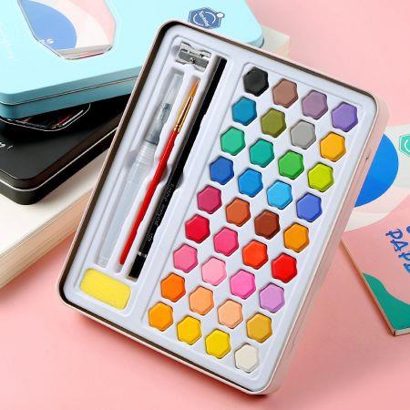36 Colors Solid Watercolor Paint With Wooden Pole Brush Pen Set