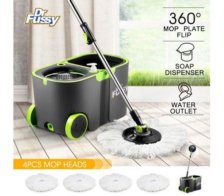 360 Degree Spin Rotating Mop and Bucket Set w/ Wheels and 4 Microfiber Mop Heads