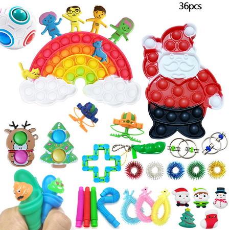 36pcs Fidget Toys SetStress Relief Anti-Anxiety Toys Assortment Christmas Santa Pop Bubbles Toy