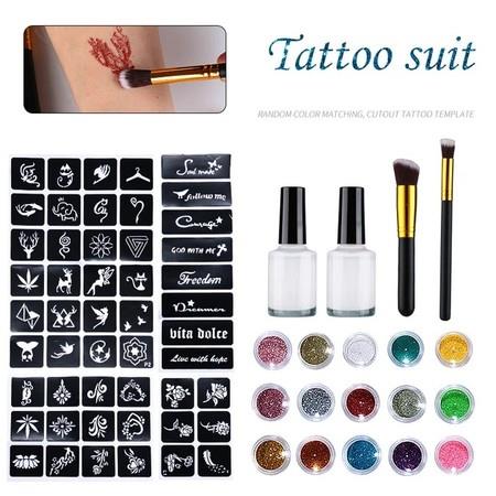 3D Tattoo Kits 15Color  50 Templates  Diamond Flash for Temporary Tattoo Set