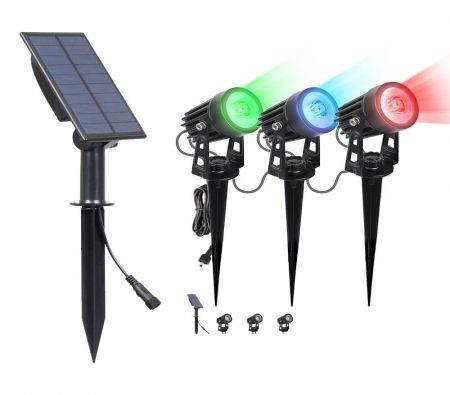 3Packs Solar Spotlights RGB Landscape Lights Color Changing Low Voltage Outdoor Solar Spotlight IP65