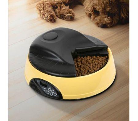 4 Compartment Programmable Pet Feeder with Recordable Message and Built-In Microphone Yellow