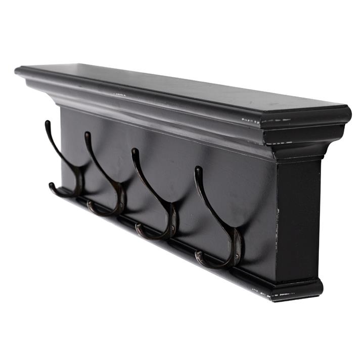 4 Hook Coat Rack Black White Antique