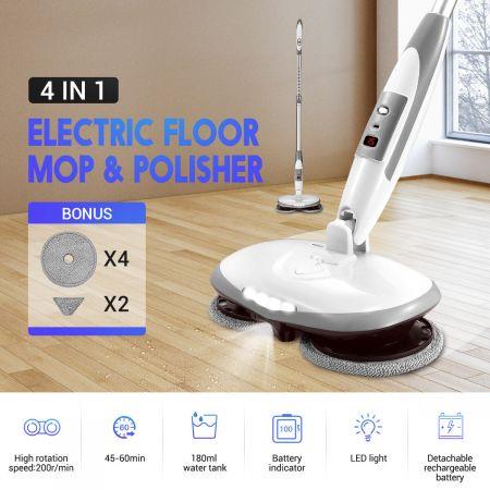 4 In 1 Cordless Electric Floor Mop Cleaner Polisher Sweeper Washer with Microfiber Pads for Wood Marble Tile
