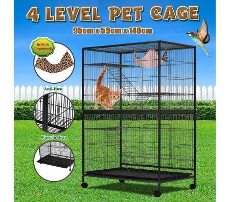 4 Levels Powder Coated Frame Pet CAT Home Cage with Bottom Lock