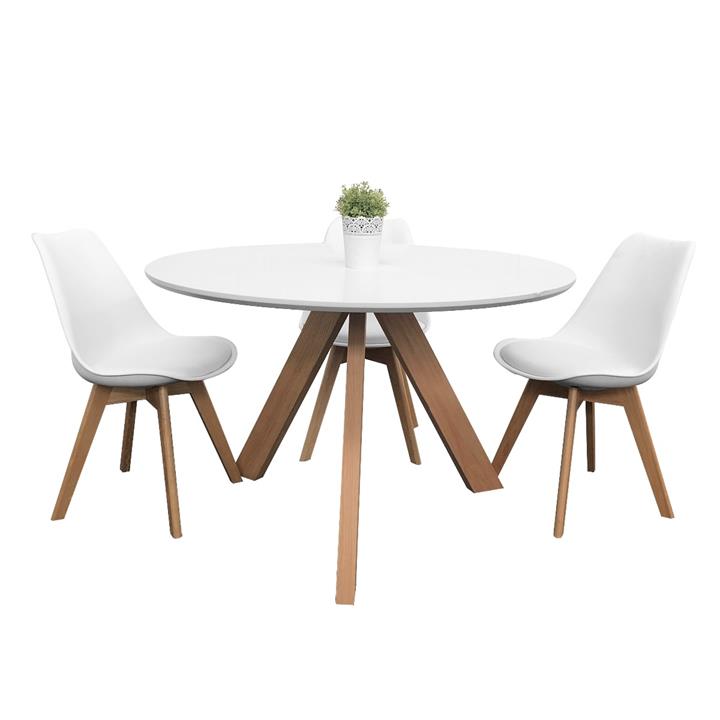 4 Seater Morris 1.2 Dining Table & White Chairs Set