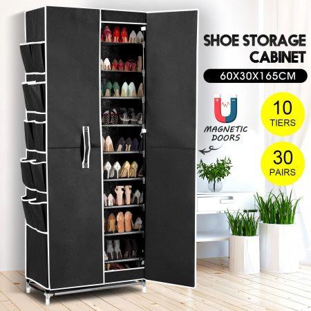 40 Pairs 10 Tier Metal Stackable Shoe Rack Cabinet Shoe Organizer Storage Wardrobe 165cm Black
