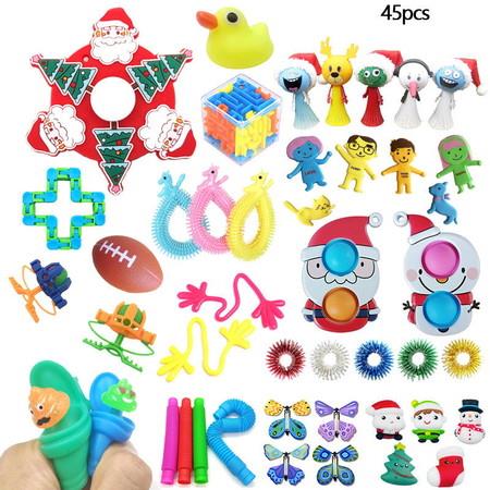 45pcs Fidget Toys SetStress Relief Anti-Anxiety Toys Assortment Christmas Santa Pop Bubbles Toy