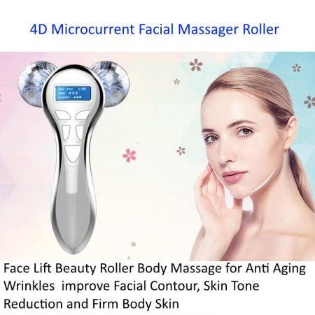 4D Microcurrent Face Lift Beauty Massager Roller  for Anti Aging Wrinkles, improve Facial Contour,Firm Body Skin